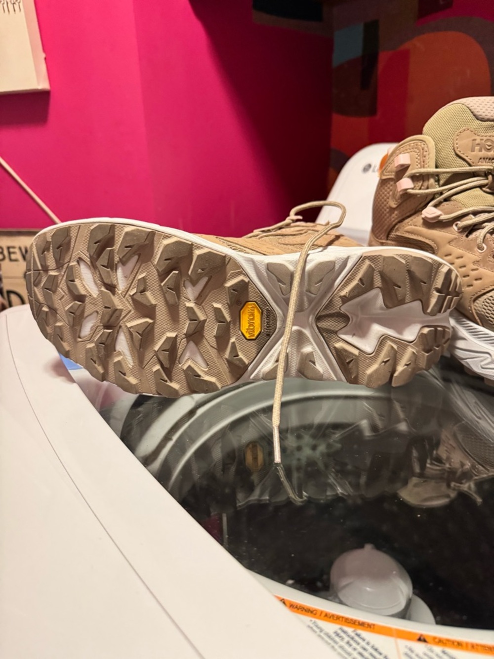 Hoka Beige Tan Athletic Trail Shoe with White Sole - Picture 5 of 10